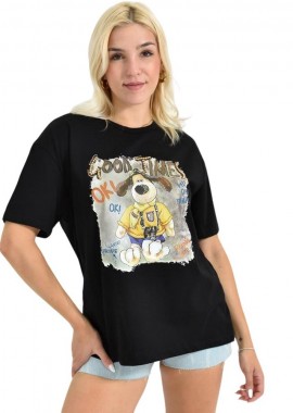 Potre OR - T-shirt με Στάμπα & Τρουκς Μαύρο 26633