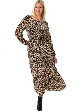 Potre OR - Μάξι φόρεμα με μοτίβο και βολάν Animal Print 25962