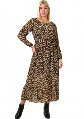 Potre OR - Μάξι φόρεμα με μοτίβο και βολάν Animal Print 25954