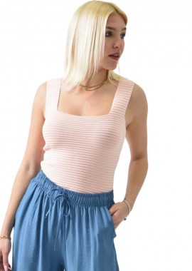 Potre OR - Γυναικείο τοπ αμάνικο με ανάγλυφο σχέδιο Απαλό Ροζ 26253