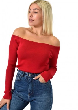 Potre OR - Γυναικείο Plus top με έξω ώμους Μπορντώ 25924