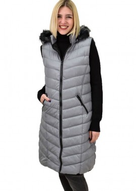 Winter - Γυναικείο αμάνικο μπουφάν με κουκούλα Γκρι 18793
