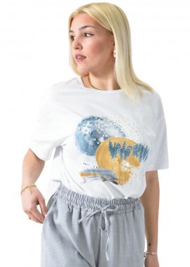 Potre OR - Γυναικείο T-shirt με σχέδιο και στρας Λευκό 26284