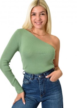 Potre OR - Πλεκτό τοπ με ανοιχτό ώμο Φυστικί 26010