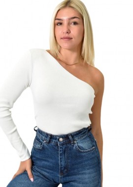 Potre OR - Πλεκτό τοπ με ανοιχτό ώμο Λευκό 26011