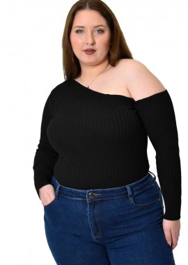 Potre OR - Γυναικείο Plus τοπ με έξω ώμο Μαύρο 21907