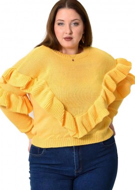 Potre OR - Γυναικεία μπλούζα πουλόβερ με βολάν Κίτρινο 22799