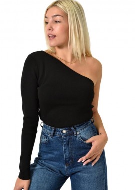 Potre OR - Πλεκτό τοπ με ανοιχτό ώμο Μαύρο 26012