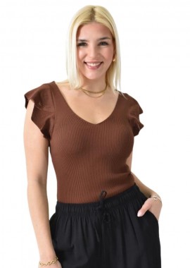 Potre OR - Γυναικείο τοπ με σχέδιο στο μανίκι Καφέ 26268
