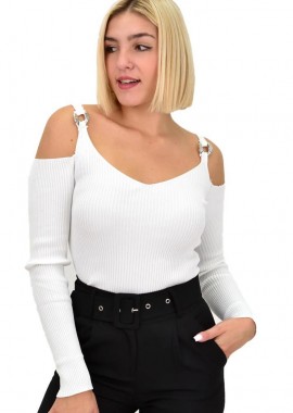 Potre OR - Γυναικείο τοπ με έξω ώμους και τιράντες Λευκό 22229