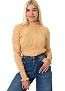 Potre OR - Πλεκτό με στρας στο μανίκι Μπεζ 25992