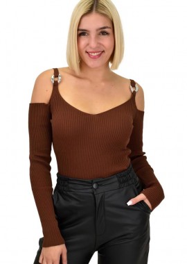 Potre OR - Γυναικείο τοπ με έξω ώμους και τιράντες Καφέ 22233