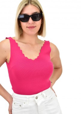 Potre OR - Γυναικείο Ριπ Τοπ με V-Neck κυματιστό ντεκολτέ Φούξια 19400