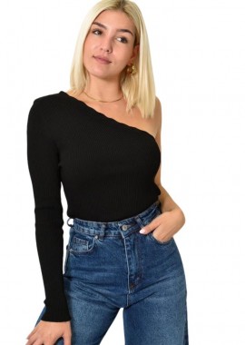 Potre OR - Πλεκτό τοπ με έναν ώμο Μαύρο 26006