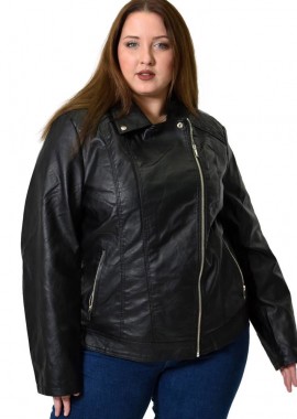 Potre OR - Γυναικείο Plus size δερματίνη μπουφάν Μαύρο 22807