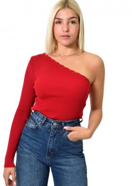 Potre OR - Πλεκτό τοπ με έναν ώμο Μπορντώ 26004