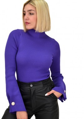 Potre OR - Γυναικείο τοπ με καμπάνα μανίκια και κουμπί Μωβ 22227