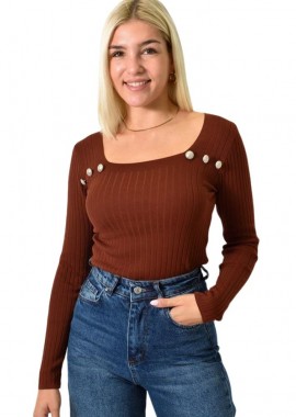 Potre OR - Τοπ με διακοσμητικά κουμπιά Καφέ 25988