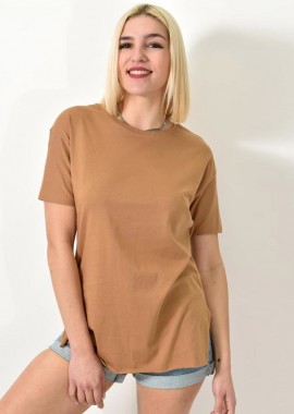 First Woman - T-shirt μονόχρωμο oversized Καφέ 23557