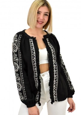 Potre OR - Ζακέτα boho με κέντημα Μαύρο 12093