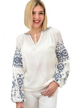 Potre OR - Mπλούζα boho style με κεντήματα Λευκό 12164
