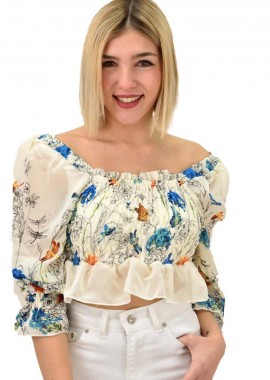 Potre OR - Γυναικείο τοπ με ημιδιαφανές μανίκια Μπεζ 11581