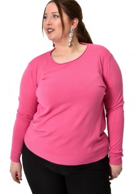 Potre OR - Πλεκτή basic μπλούζα plus size Ροζ 22770
