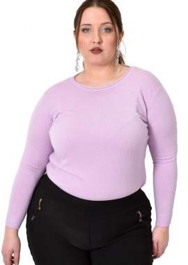 Potre OR - Πλεκτή basic μπλούζα plus size Λιλά 22768