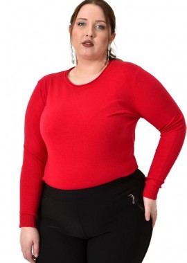 Potre OR - Πλεκτή basic μπλούζα plus size Κόκκινο 22756