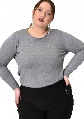 Potre OR - Πλεκτή basic μπλούζα plus size Γκρι 22760