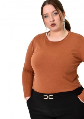 Potre OR - Πλεκτή basic μπλούζα plus size Καφέ 22772