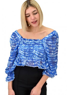 Potre OR - Γυναικείο τοπ με ημιδιαφανές μανίκια Μπλε 11582