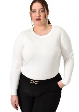 Potre OR - Πλεκτή basic μπλούζα plus size Λευκό 22757
