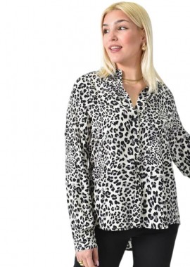 Potre OR - Πουκάμισο ασύμμετρο με animal print Μαύρο 26212