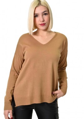 Potre OR - Γυναικεία πλεκτή μπλούζα μονόχρωμη Καφέ 22862