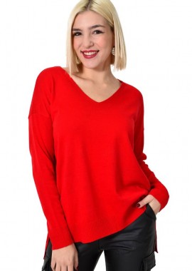 Potre OR - Γυναικεία πλεκτή μπλούζα μονόχρωμη Κόκκινο 22863