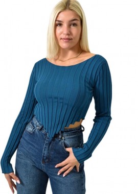 Potre OR - Ριπ τοπ κοντό με μακρύ μανίκι Πετρόλ 25968