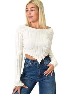 Potre OR - Ριπ τοπ κοντό με μακρύ μανίκι Εκρού 25967