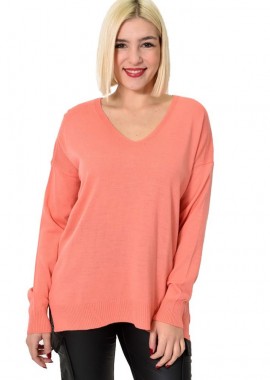 Potre OR - Γυναικεία πλεκτή μπλούζα μονόχρωμη Σομόν 22869