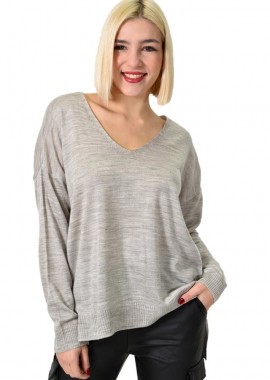 Potre OR - Γυναικεία πλεκτή μπλούζα μονόχρωμη Γκρι 22871