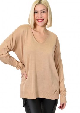 Potre OR - Γυναικεία πλεκτή μπλούζα μονόχρωμη Μπεζ 22870