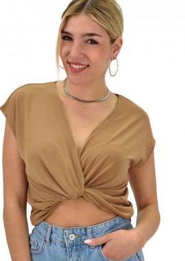 Potre OR - Γυναικεία μπλούζα με κόμπο Καφέ 13847