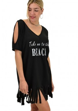 Potre OR - Γυναικειά μπλούζα-φόρεμα κοντομάνικη με ώμους έξω Μαύρο 10791