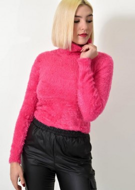 Potre OR - Γυναικείο χνουδωτό πουλόβερ ζιβάγκο Φούξια 22831