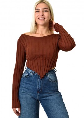 Potre OR - Ριπ τοπ κοντό με μακρύ μανίκι Καφέ 25966