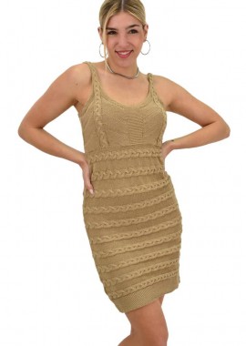Potre OR - Γυναικείο πλεκτό φόρεμα κοντό Μπεζ 10020