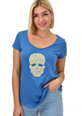 Potre OR - Γυναικεία μπλούζα με σχέδιο και στρας Μπλε 22257
