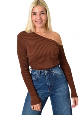 Potre OR - Γυναικείο Plus τοπ με έξω ώμο Καφέ 25994