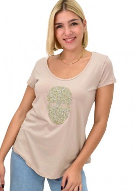 Potre OR - Γυναικεία μπλούζα με σχέδιο και στρας Μπεζ 22258