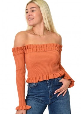 Potre OR - Tοπ με έξω ώμους και βολάν Κεραμιδί 25958